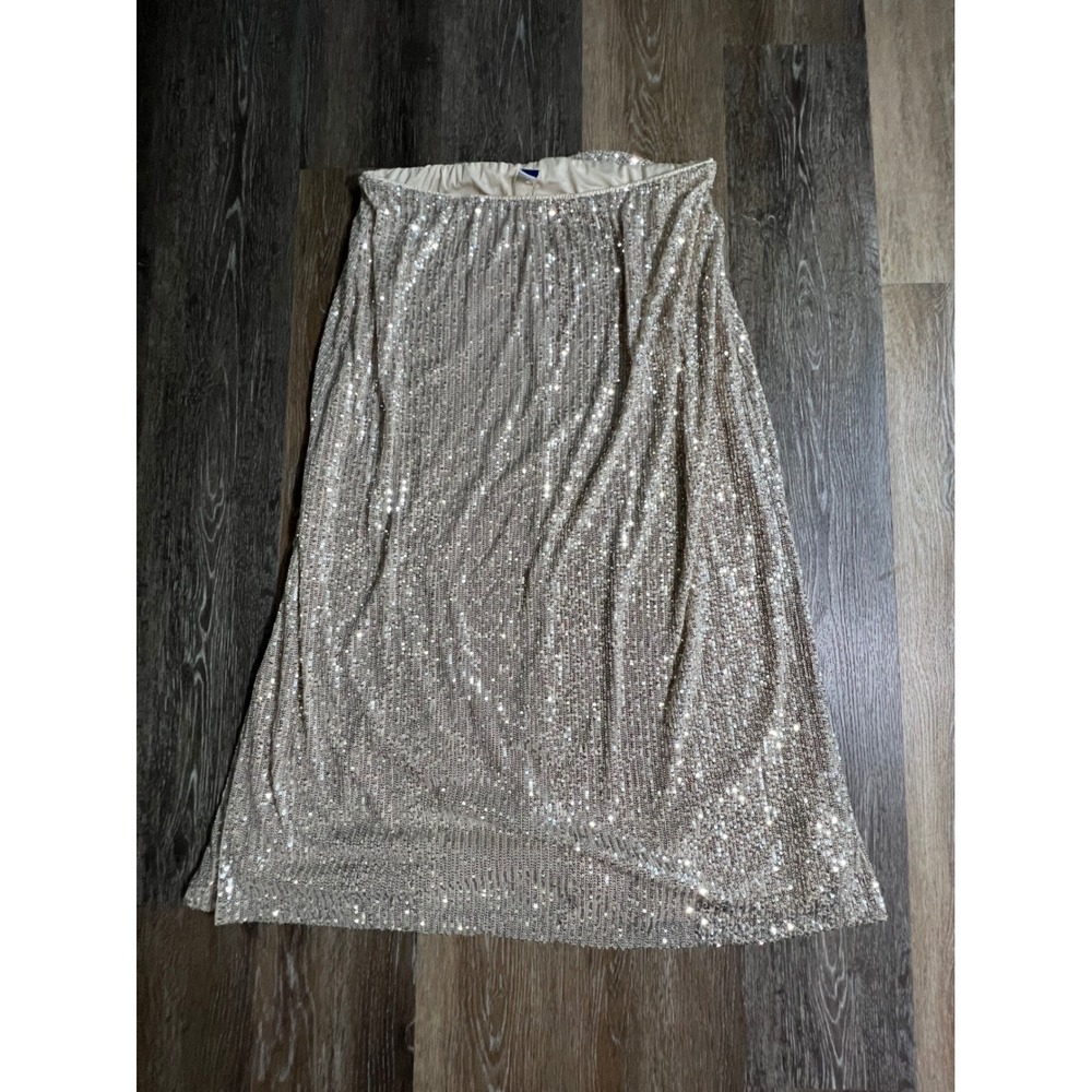 Old Navy Sequin Midi Skirt Womens XL Champagne Gold Elastic Waist Holiday Glam